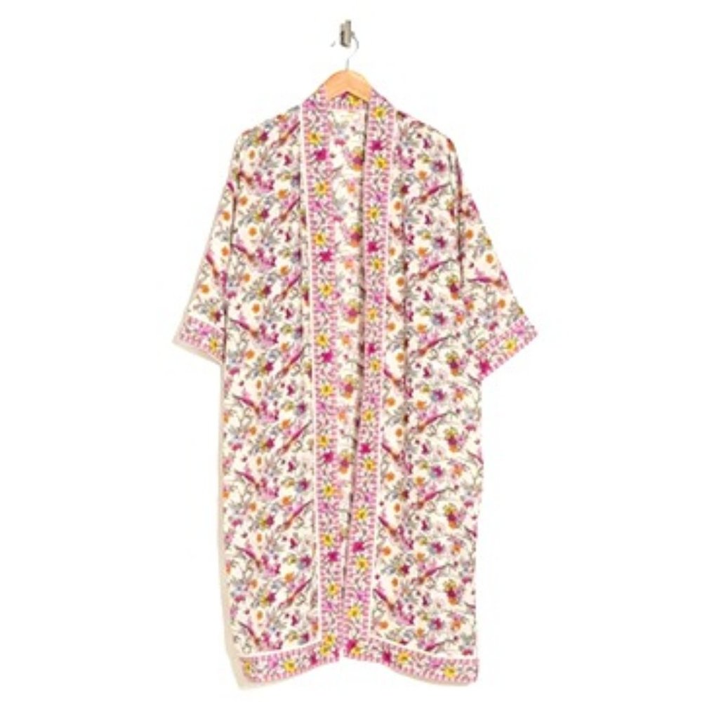 MAX STUDIO Floral Duster in Cream Floral Bird Kimono Boho